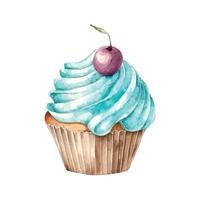 cupcake with cream. watercolor illustration ice cream vector