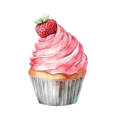 cupcake with cream. watercolor illustration ice cream