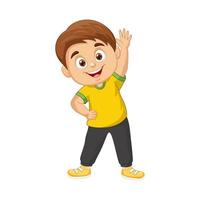 Vector cartoon little boy doing triangle exercising pose