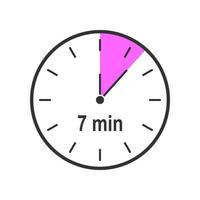 Timer icon with 7 minute time interval. Countdown clock or stopwatch symbol vector