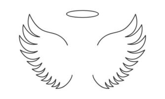 Outline flying angel wings and halo ring. Heavenly or saint concept simple design vector