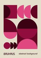 Minimal vintage 20s geometric design posters, wall art, template, layout with primitive shapes. Bauhaus pink magenta retro pattern background, vector abstract circle, triangle and square line art.