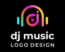 Letter d j monogram music disc jockey logo design. vector