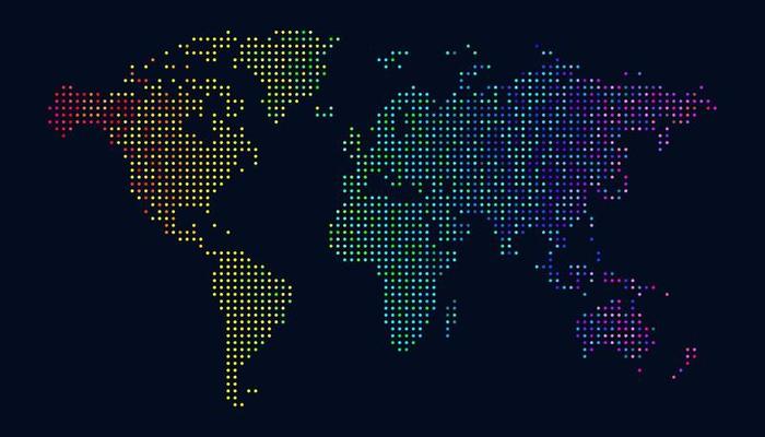 World map with colorful bright dotted