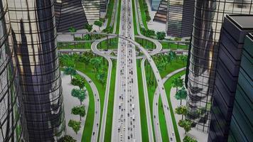 intersection d'autoroute au milieu de la ville avec un trafic intense - vue d'en haut video