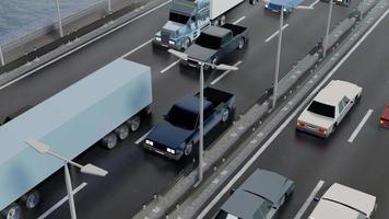 carros dirigindo em uma ponte - câmera rotativa - conceito de transporte rodoviário video