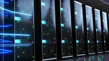 Many Rack Servers Standing in a Raw, Abstract Blue Lines - Fast Internet, Data Transfer Concept video