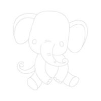 Elephant one-line drawing with coloring pages vector