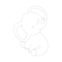 Elephant one-line drawing with coloring pages vector