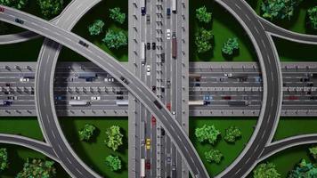 intersección de carreteras en el medio de la ciudad con mucho tráfico - vista desde arriba, alejándose video