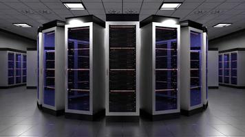 Data Center with Many Rack Servers Standing in A Row - Hosting, Storage Concept video