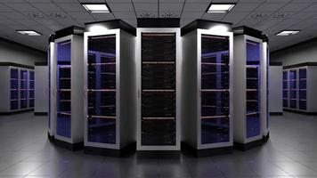 Data Center with Many Rack Servers Standing in A Row - Hosting, Storage Concept video