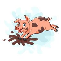 Pig cartoon playing in the mud vector