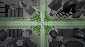 intersección de carreteras en el medio de la ciudad con mucho tráfico - vista desde arriba, acercándose video