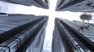 Passenger Drone Flying Between Skyscrapers in Business District - View From Below video