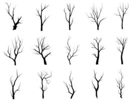 Black branch tree silhouette isolated set on white background, Hand drawn vector. vector