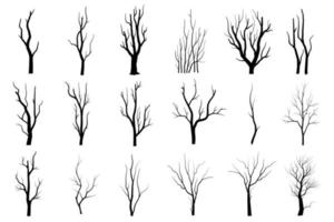 Black branch tree silhouette isolated set on white background, Hand drawn vector. vector