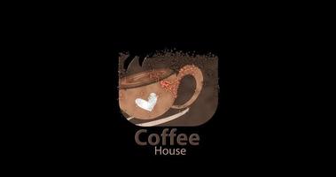 linda animación del logo del icono del café con partículas líquidas sobre fondo transparente. una buena opción para el funcionamiento de su cafetería video