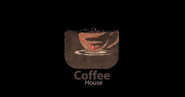 animação de logotipo de ícone de café bonito com partículas líquidas em fundo transparente. uma boa opção para o funcionamento da sua cafeteria video