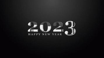 Happy New Year wishes with reveal particles and silver metallic writing. Ideal for celebrations, events, messages, and holidays. Animation text for the new year. video