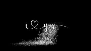 I love you animation with white handwritten text bouncing and falling particles on sparkling floor on black and green screen background perfect for greeting someone you love. video