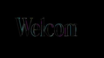 Welcome Animation Neon Lights with a Glowy Text Outline on a Transparent Background. Animated Welcome Video in 4K