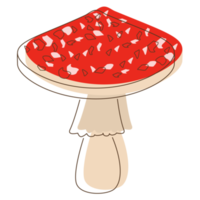 Fly agaric mushroom lineart. Edible Organic mushrooms. Truffle brown cap. Forest wild mushrooms types. Colorful PNG illustration.