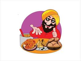 Sikh vendiendo comida callejera ilustración vectorial vector