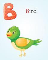 Childish banner template with alphabet letter B and cartoon image of a bird. vector