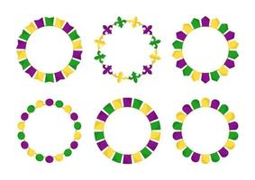 Vector Mardi Gras round garland frames. Purple, green and yellow flags in circles with empty space on white background