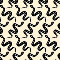 Vector seamless patterns with black snakes. Repeated glyph snakes on yellow backdrop