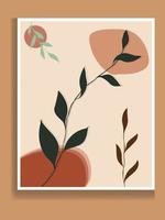 vector de arte de pared botánico. hojas de plantilla de dibujo manual y fondo de arte de línea para papel, dibujo de arte de línea de follaje con forma abstracta. diseño de arte de plantas abstractas para impresión, portada, papel tapiz, mínimo