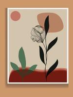 vector de arte de pared botánico. hojas de plantilla de dibujo manual y fondo de arte de línea para papel, dibujo de arte de línea de follaje con forma abstracta. diseño de arte de plantas abstractas para impresión, portada, papel tapiz, mínimo