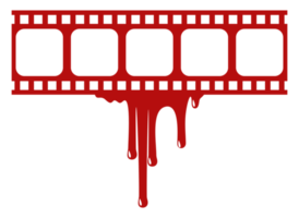 silhouet van de bloederig streep film teken voor film icoon symbool met genre verschrikking, thriller, bloed, sadistisch, spatten, slasher, mysterie, eng. formaat PNG