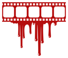 silueta del cartel de la película de rayas sangrientas para el símbolo del icono de la película con horror de género, thriller, gore, sádico, salpicado, slasher, misterio, miedo. formato png