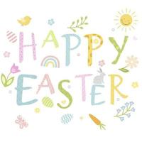 Happy Easter vector card. Hand-drawn design of Spring greeting card.