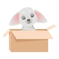 Little gray sad dog in a cardboard box vector