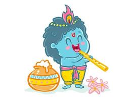 Little Krishna in kawaii style. vector