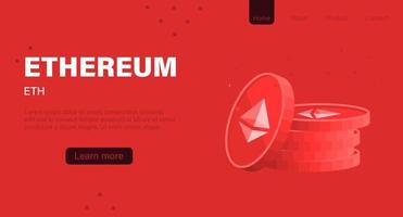 Ethereum and blockchain banner illustration. Mining and trade Ethereum concept vector