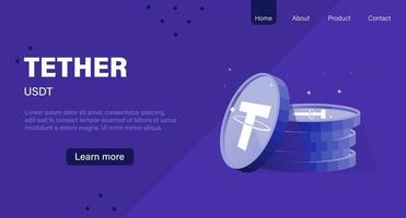 Tether or USDT crypto currency layout page vector