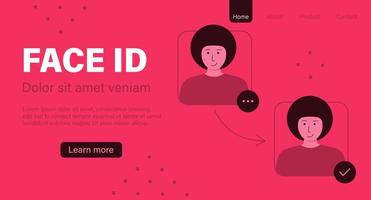 Face identification landing page template. Red monocolor vector