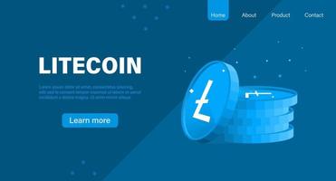 banner de litecoin y página web de diseño vector