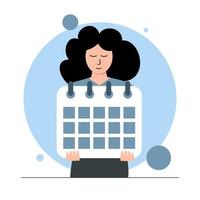 guardar la fecha mujer con calendario en las manos vector