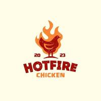 HOT chicken logo. chicken fire logo in rustic vintage, hen head with flame hot symbol vector icon illustration, ,perfect for fast food restaurant icon or any food related business
