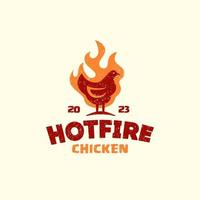 logotipo de pollo caliente. logo de fuego de pollo en vintage rústico, cabeza de gallina con ilustración de icono de vector de símbolo de llama caliente, perfecto para icono de restaurante de comida rápida o cualquier negocio relacionado con comida