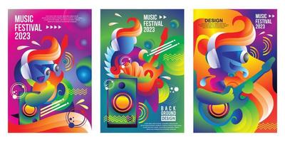 diseño de afiches con color de arte pop para el diseño de festivales de música vector