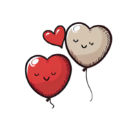 lindos globos en forma de corazón dibujos animados aislados en un fondo transparente. tarjeta del día de san valentín, elementos románticos. ilustración dibujada a mano. png