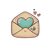 envelope de amor com coração isolado em um fundo transparente. cartão de dia dos namorados, elementos românticos. ilustração desenhada à mão. png