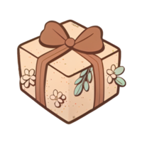 Cartoon of a gift box isolated on a transparent background. Valentines day card, romantic elements. Hand-drawn illustration. png