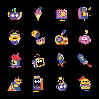 Collection of Food and Fun Flat Stickers